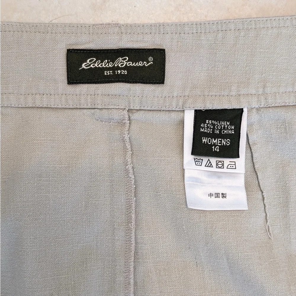 Eddie Bauer Linen & Cotton Size 14 Vintage Button Up A Line Tan Safari Skirt - Picture 4 of 14
